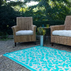 Venice Traditional Recycled Plastic Turquoise and Cream Outdoor Rug