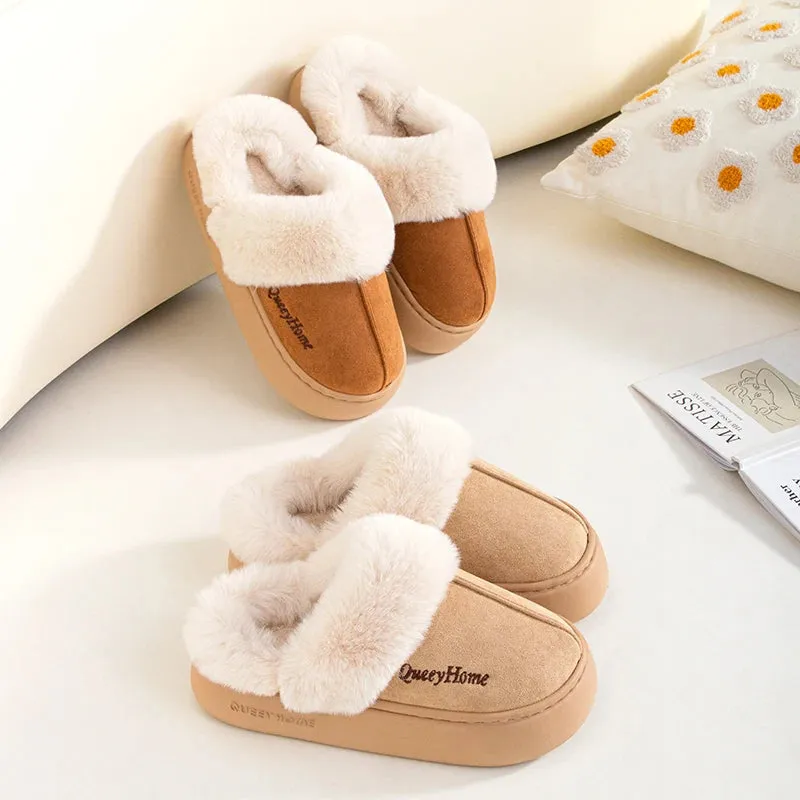 Winter Cotton Slippers | Warm Plush Indoor-Outdoor Shoes for Women & Men | Versatile Flat-Bottom Design with Anti-Slip Soles