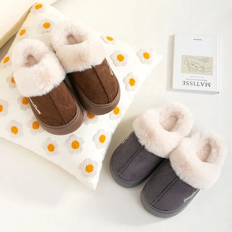 Winter Cotton Slippers | Warm Plush Indoor-Outdoor Shoes for Women & Men | Versatile Flat-Bottom Design with Anti-Slip Soles