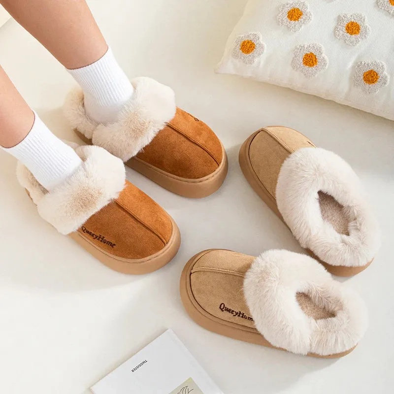 Winter Cotton Slippers | Warm Plush Indoor-Outdoor Shoes for Women & Men | Versatile Flat-Bottom Design with Anti-Slip Soles