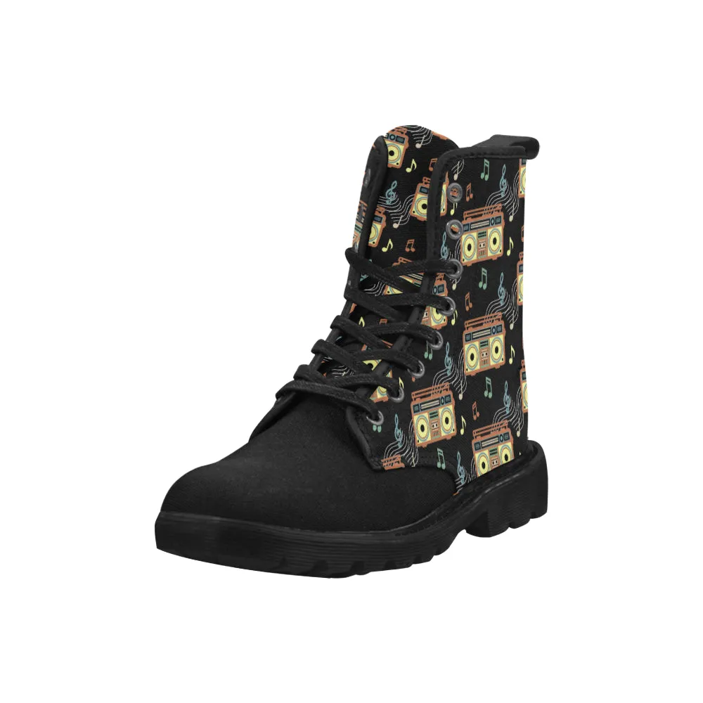 Women's Casual Retro Radio Print Canvas Boots